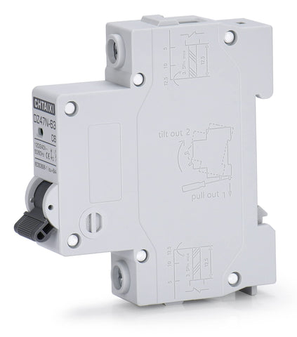 CHTAIXI 20A MCB front view with compact wiring design.