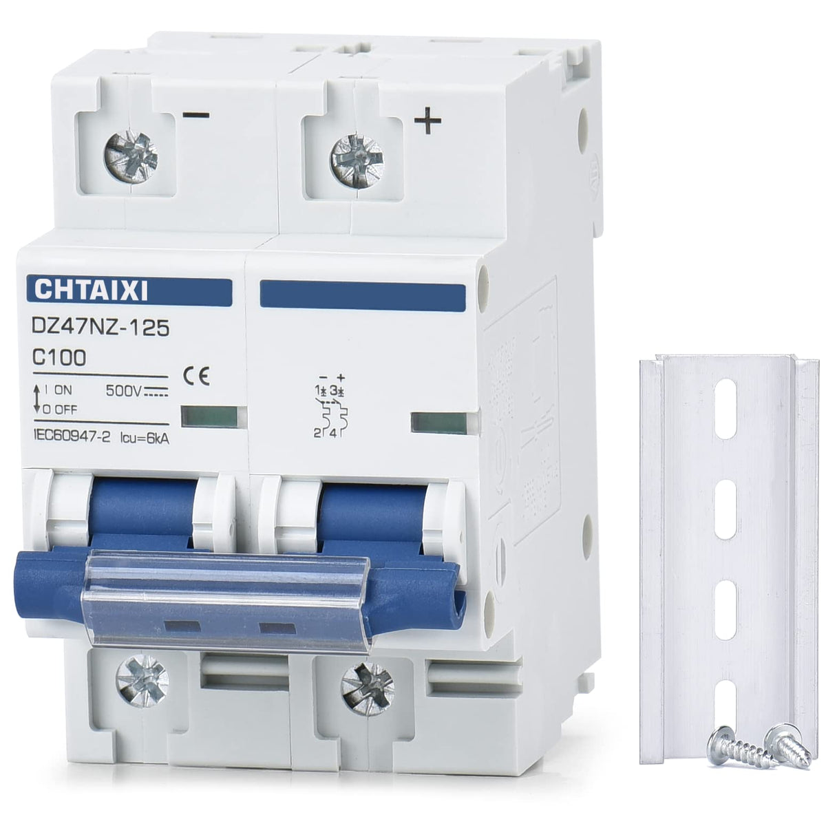 CHTAIXI DC MCB 2P front view for solar DC protection.