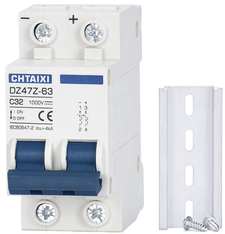 CHTAIXI DC mini breaker front view, compact design for space-saving panels.