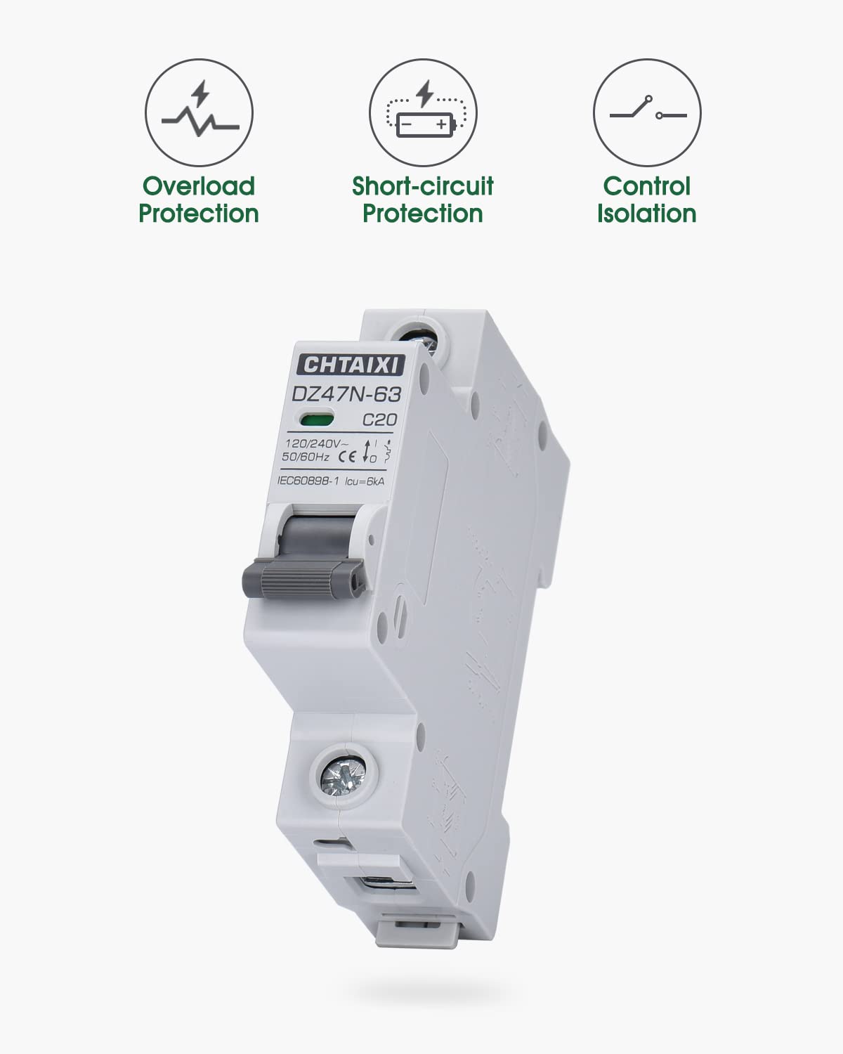 CHTAIXI thermal magnetic trip MCB quickly interrupts overload events.