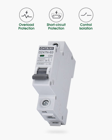 CHTAIXI thermal magnetic trip MCB quickly interrupts overload events.