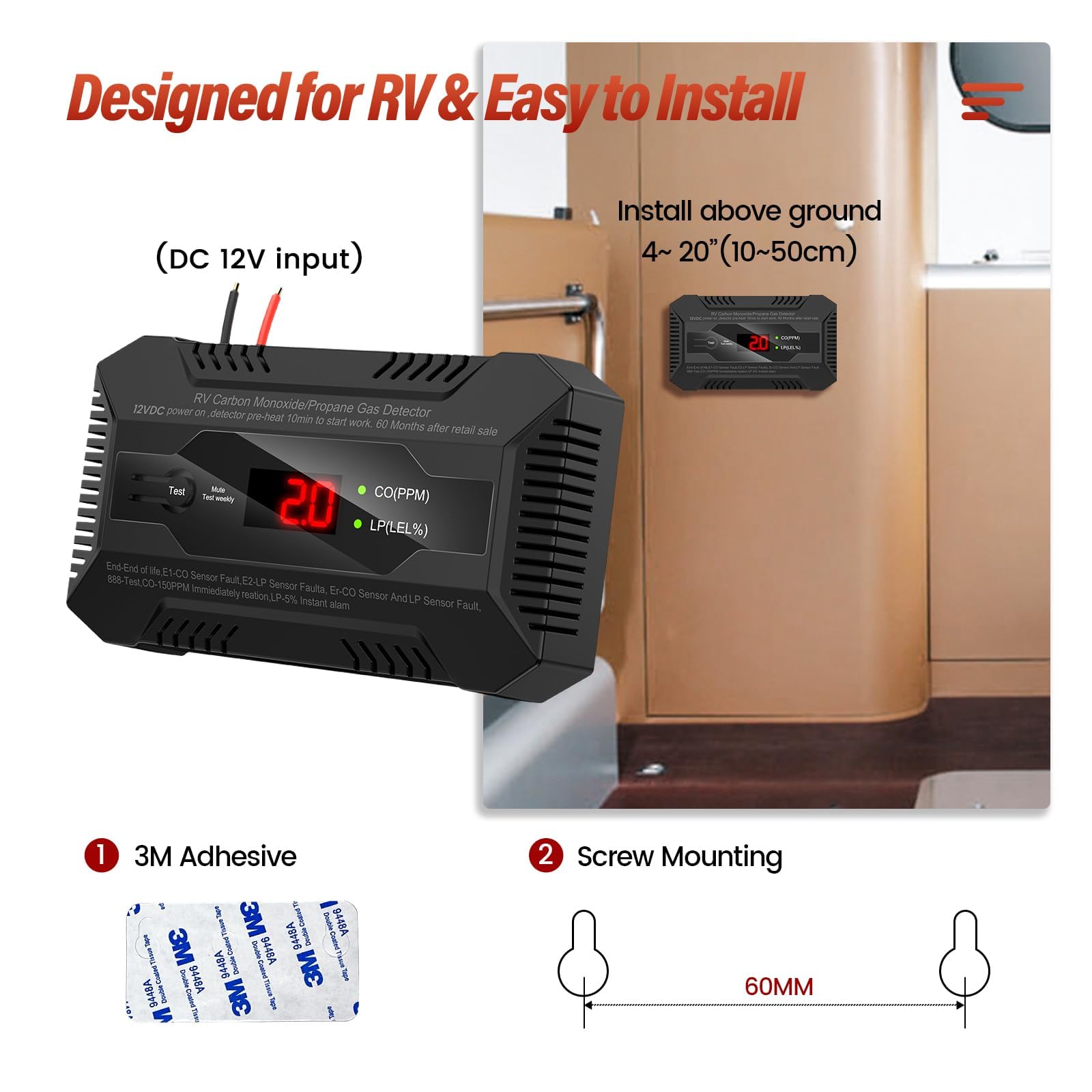 Chtoocy RV easy installation with adhesive strips or screws near ceiling