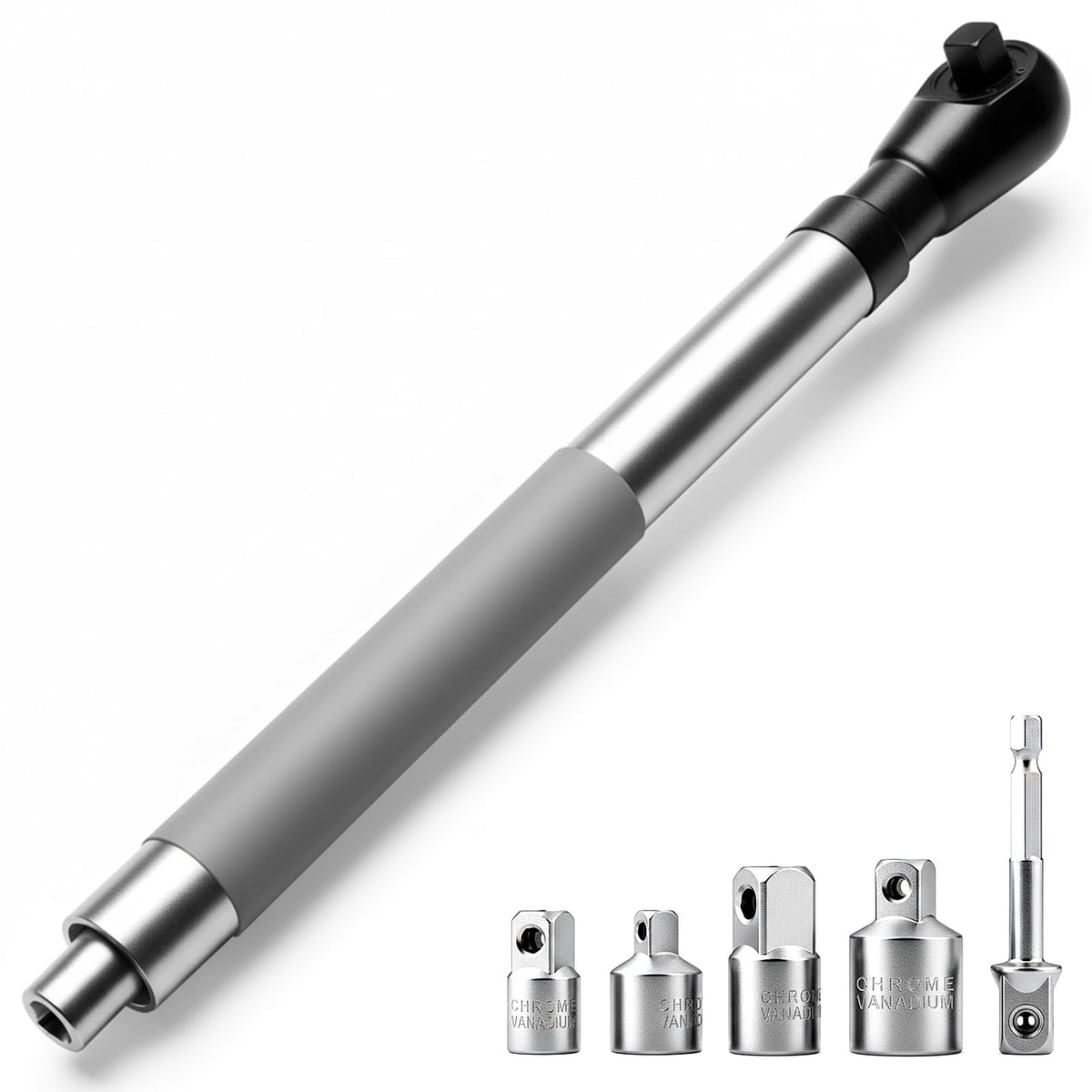 Chufa offset-extension wrench in use, reaching bolts in a tight space with a right-angle geometry.