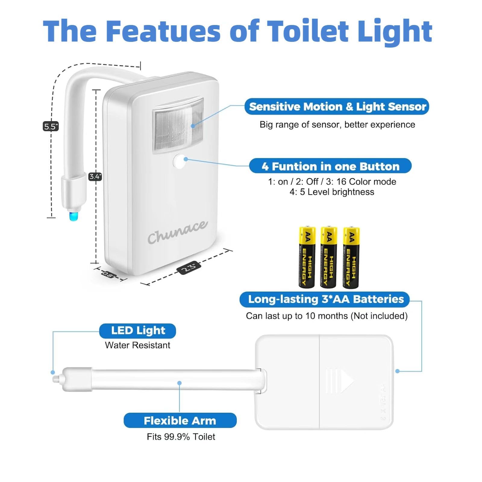 Chunace easy-install night light with quick setup and simple cleaning.