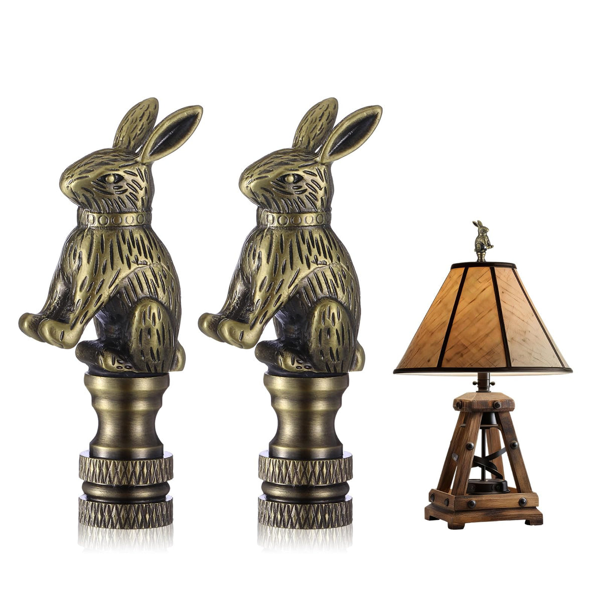 Chunful rabbit lamp finial close-up with brass finish adds vintage charm to lamps.