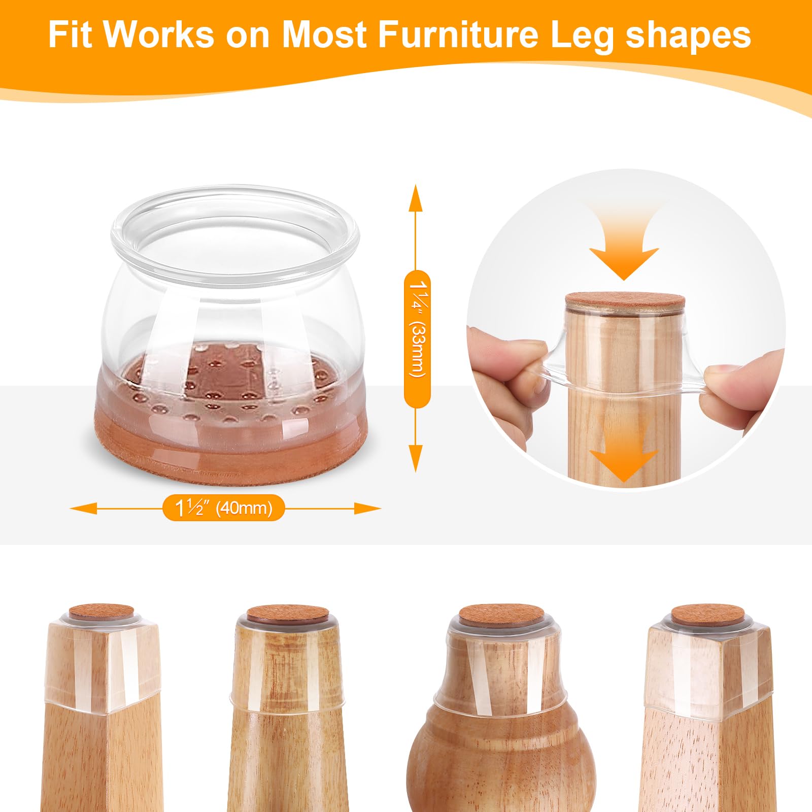 CHUNZEXI universal-fit protector for multiple chair feet shapes and sizes.