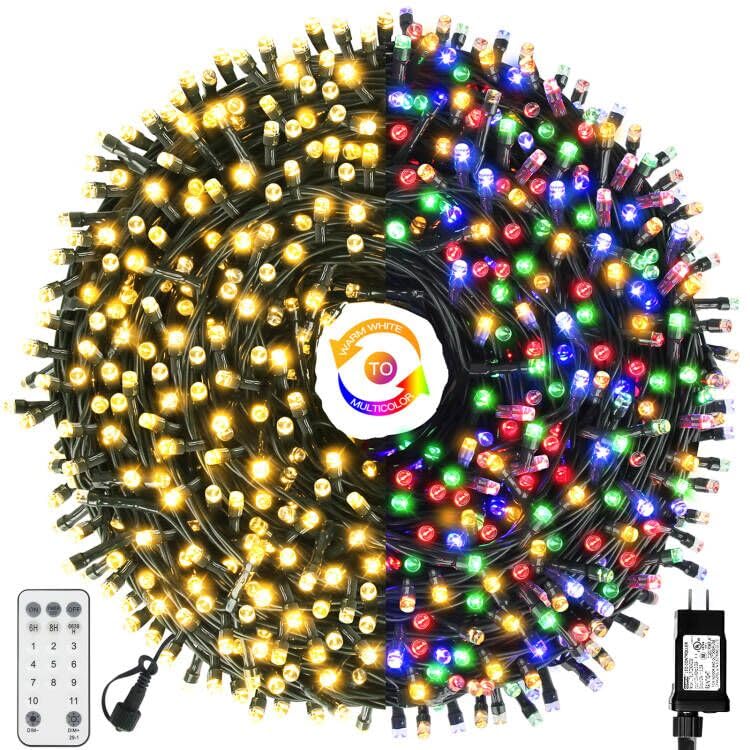Chuya 500-LED lights on a tree with color-changing glow