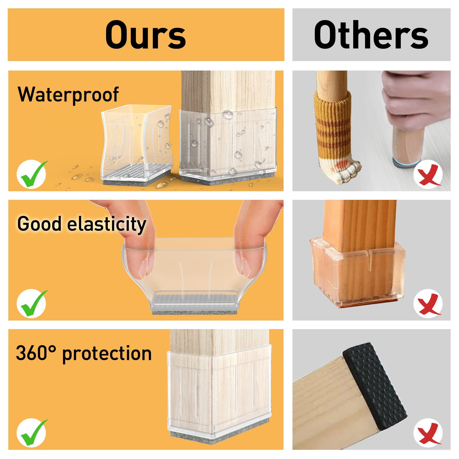 CHWM easy install silicone cap fits rectangular legs without tools.