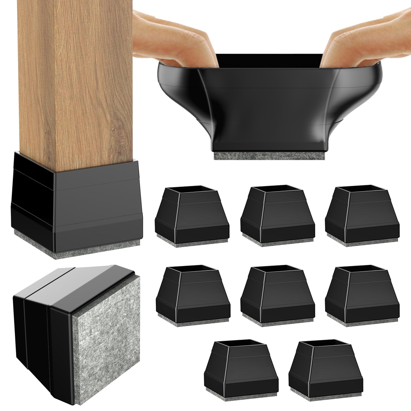 CHWM square chair leg protectors on hardwood floors prevent scratches.