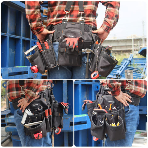 Chyaidach tool belt side view with adjustable suspenders for a secure fit