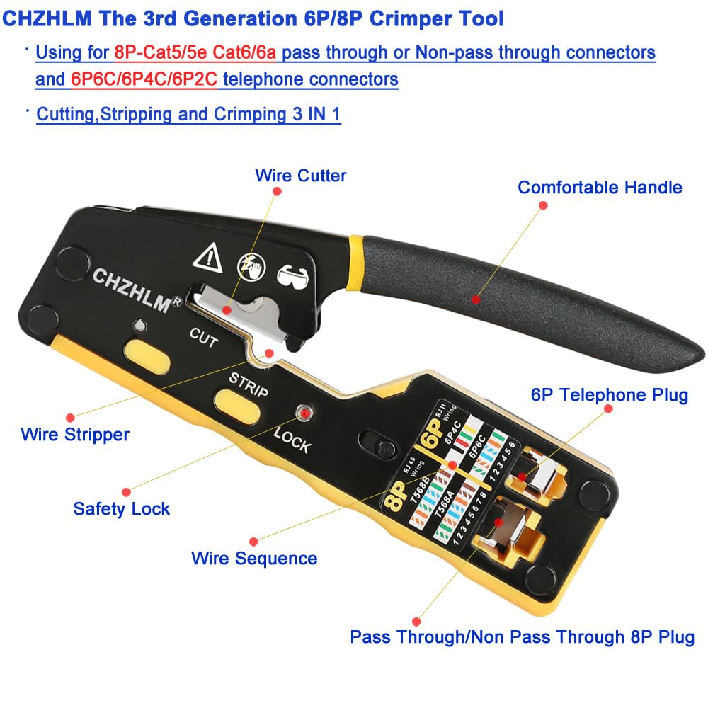 CHZHLM RJ45 crimp tool mini design closeup for comfortable, precise crimping