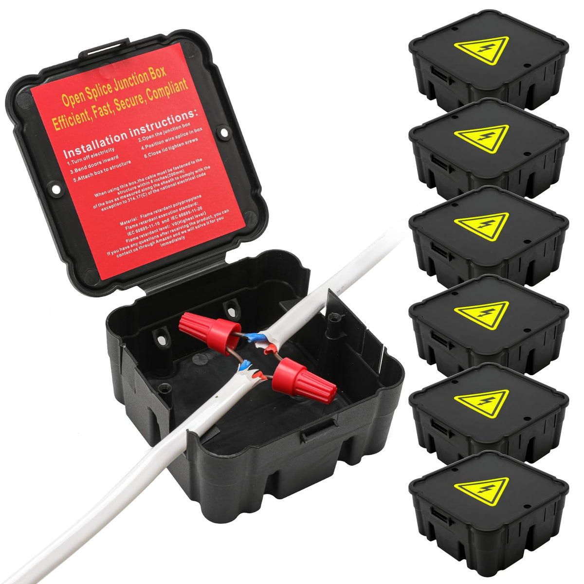 CICHKELY black open splice junction box 6-pack with cover enables quick, wire-safe setup.