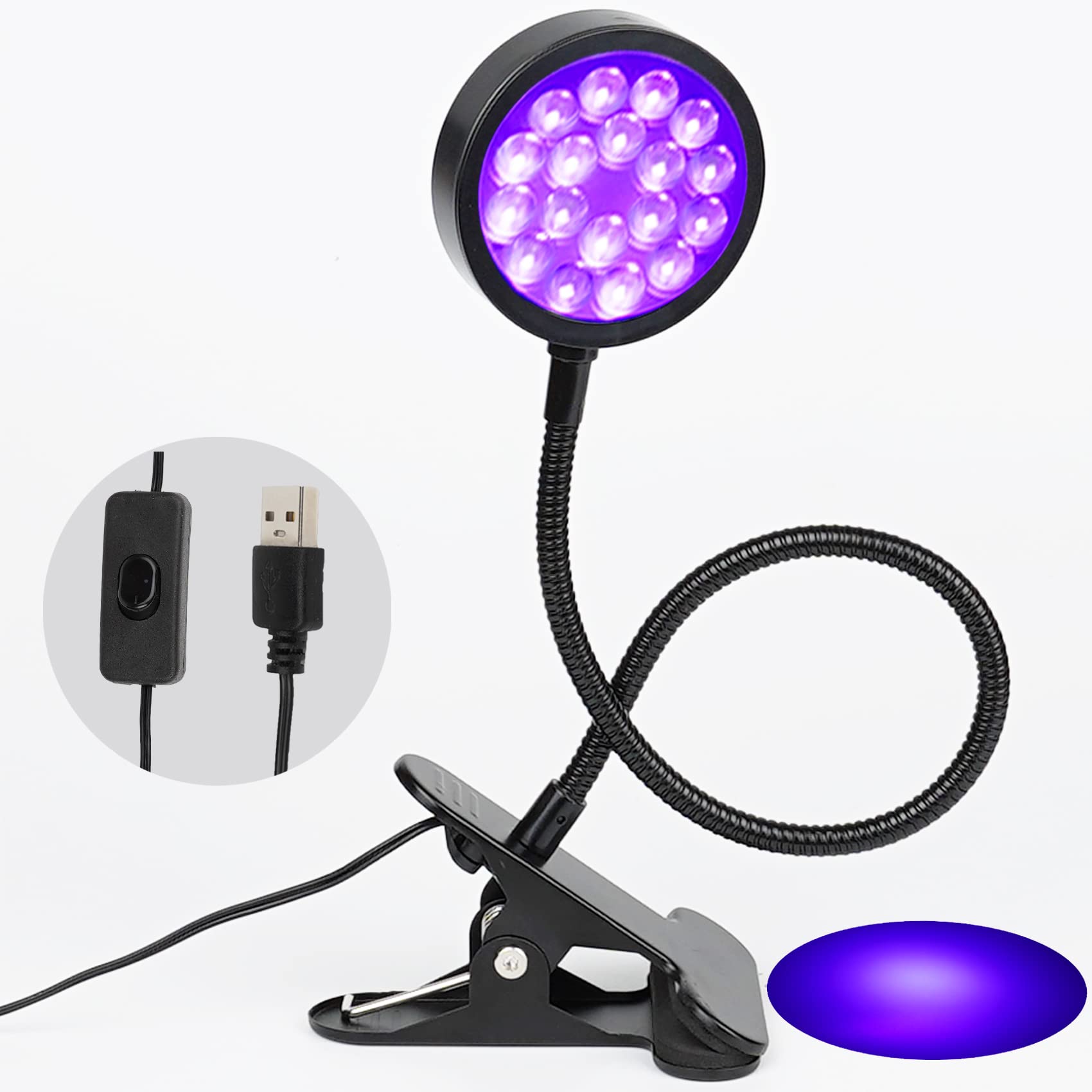 CICINY UV LED black light lamp with clip for precise nail curing.