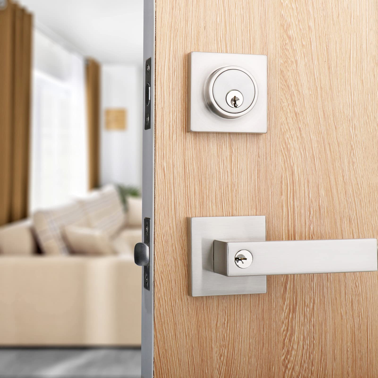 Cielsa Dawn deadbolt close-up with durable latch and satin nickel finish