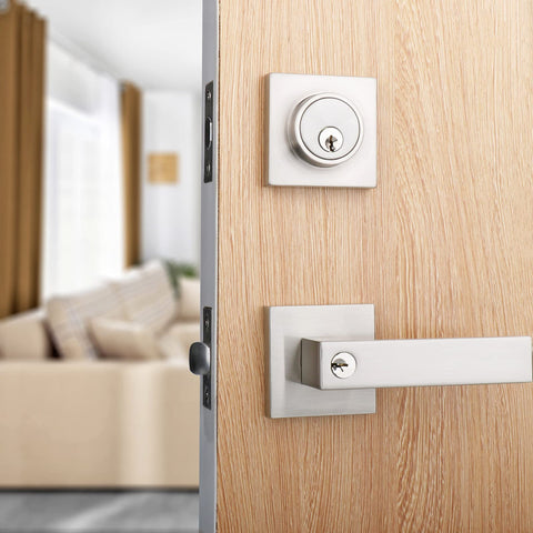 Cielsa Dawn deadbolt close-up with durable latch and satin nickel finish
