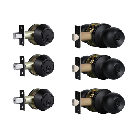 Cielsa Dawn keyed-alike exterior knob and deadbolt front view in matte black for enhanced security
