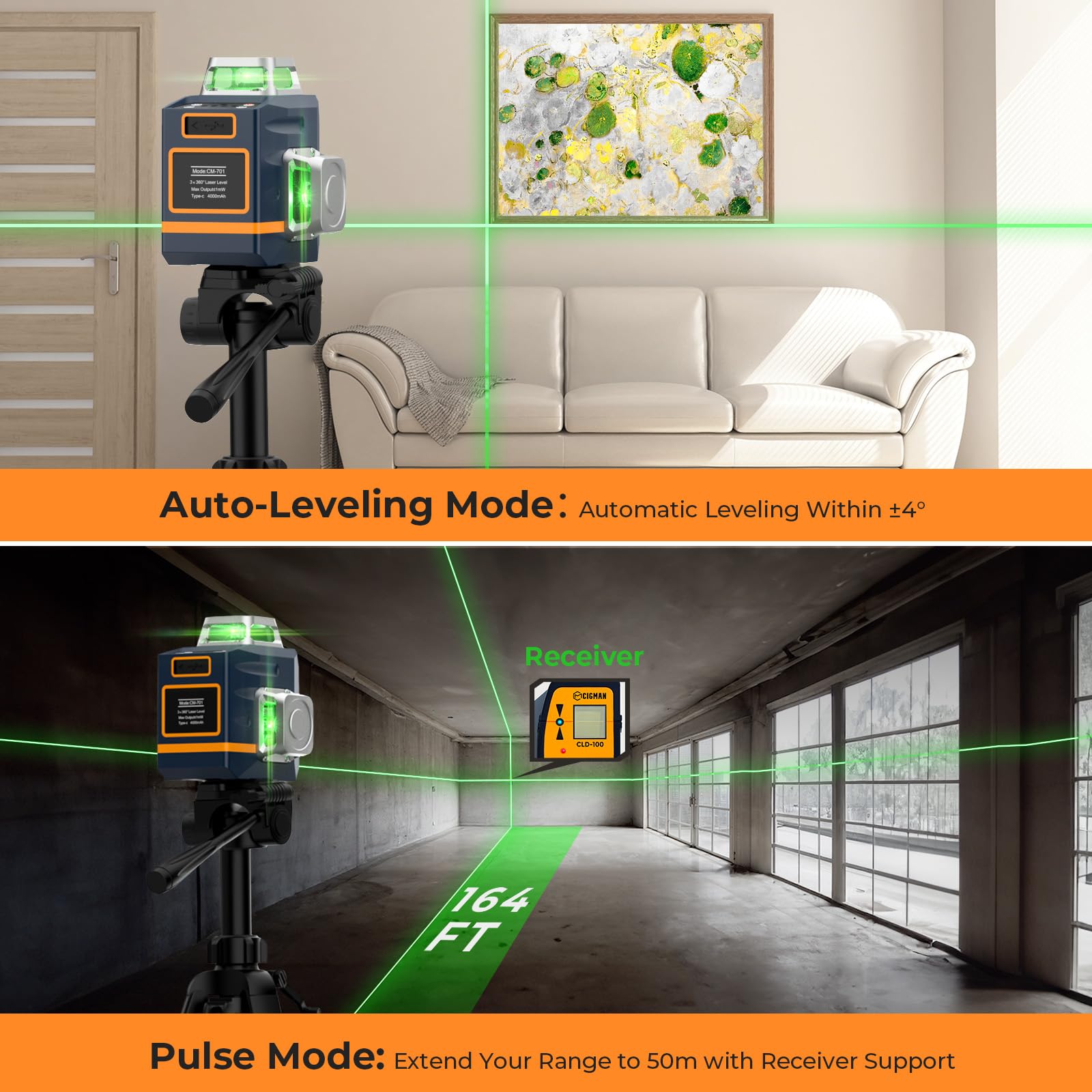 CIGMAN 3D laser level remote control enables hands-free line adjustments