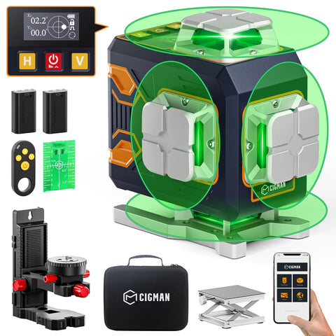 CIGMAN 4x360 green laser front view showing cross lines for precise alignment