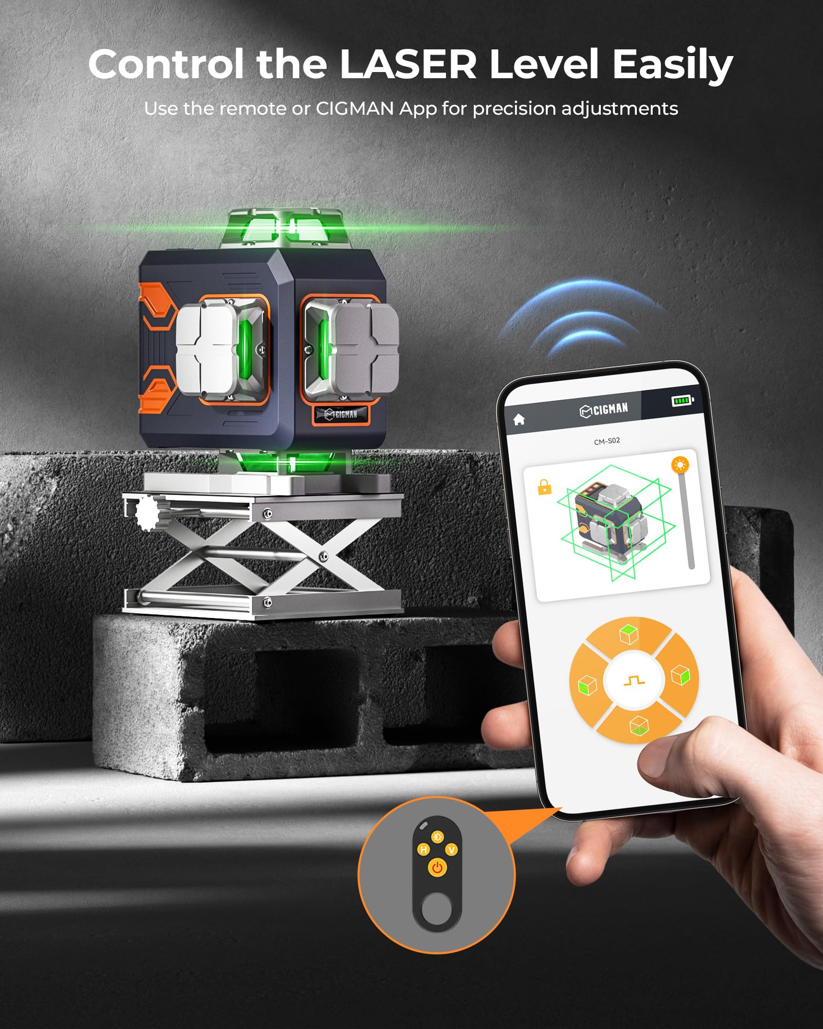 CIGMAN app remote control interface enabling on-site brightness adjustments