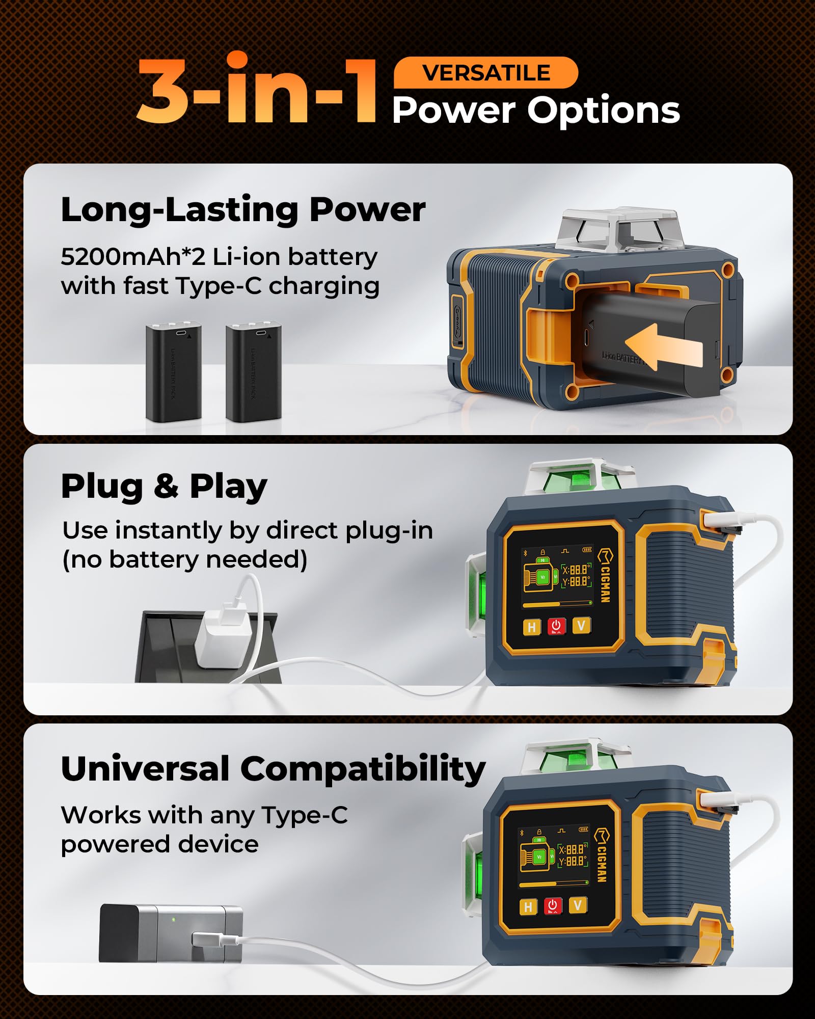 CIGMAN Green Laser Level IP54 protection against dust and splashes