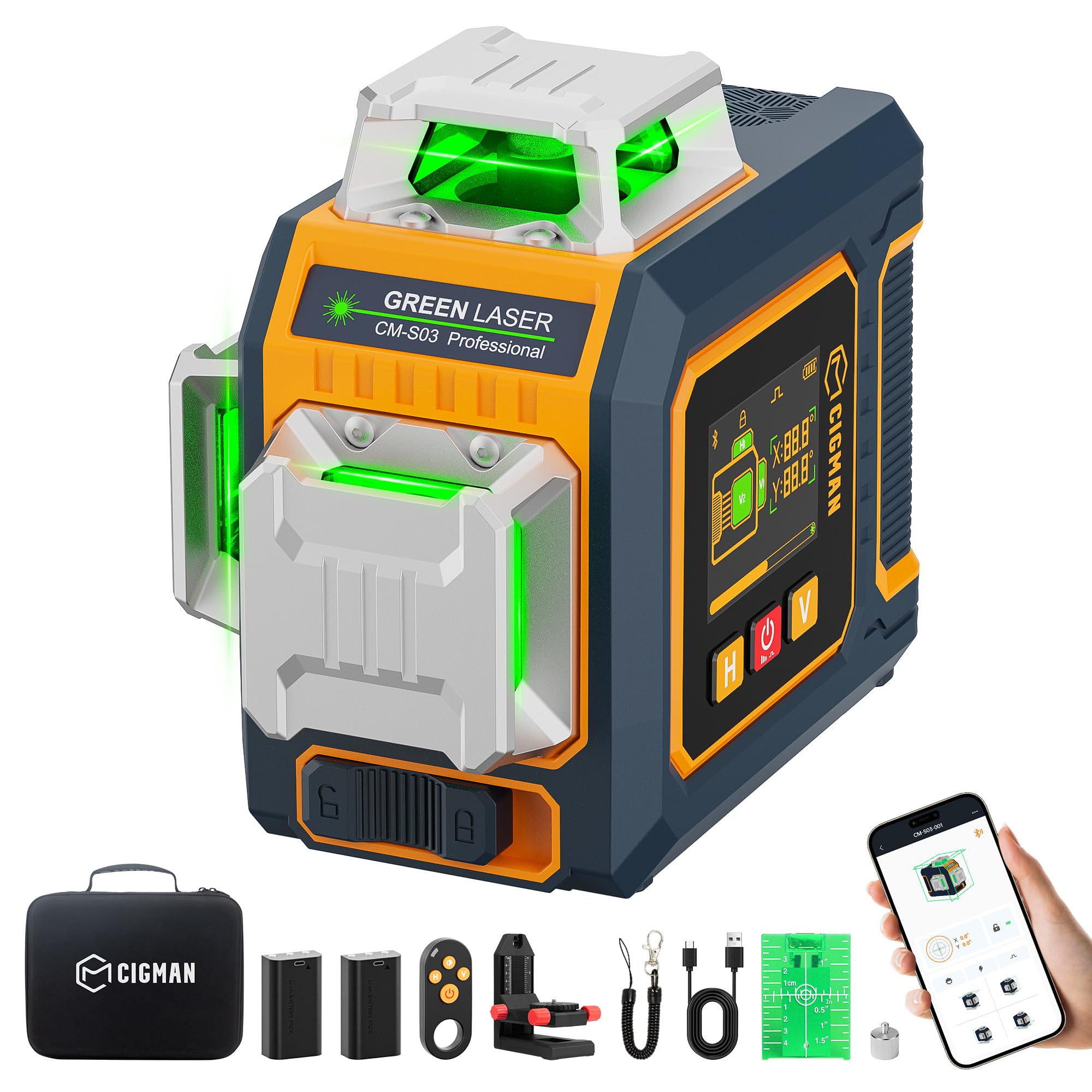 CIGMAN Green Laser Level with side LCD display for real time status