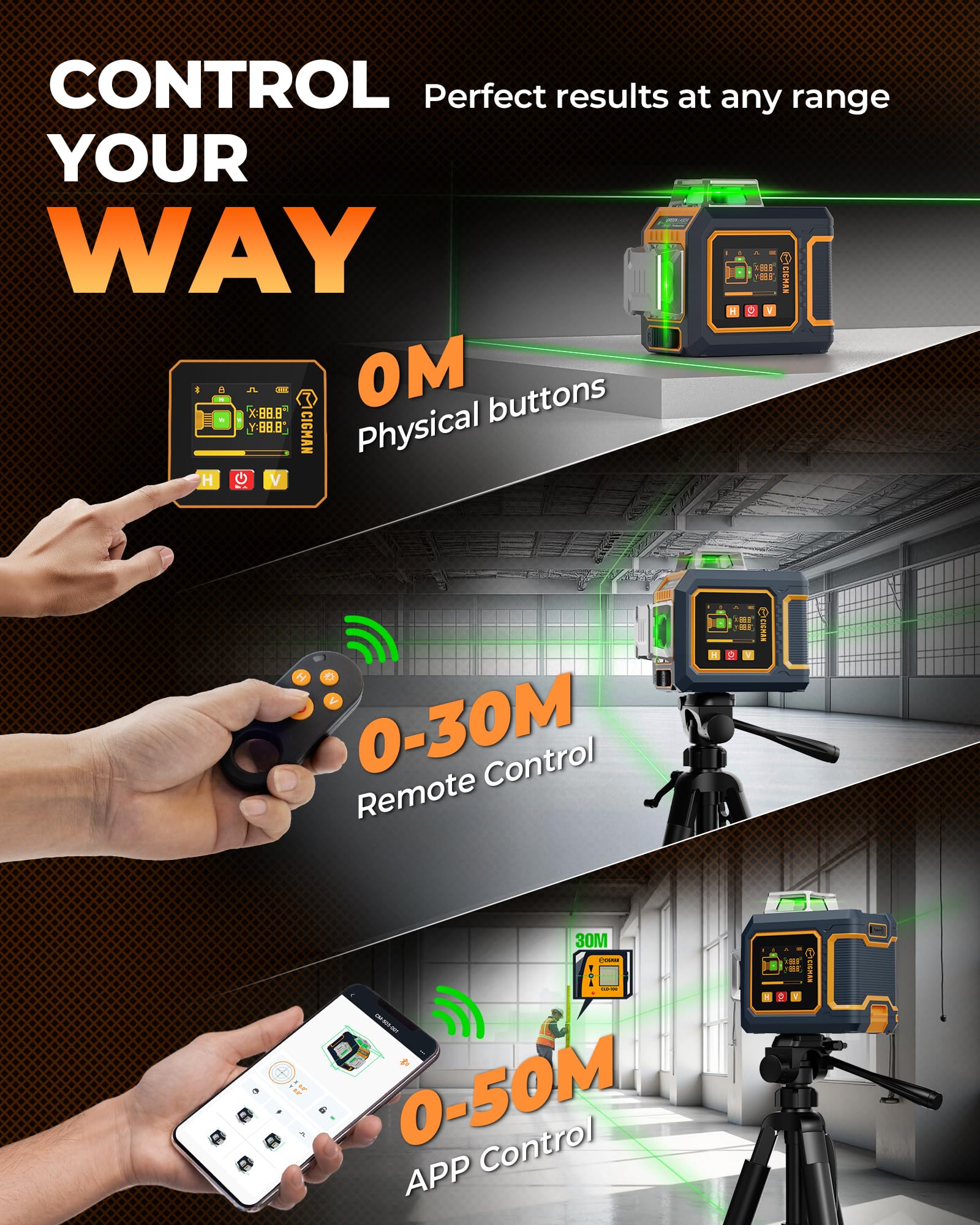 CIGMAN Green Laser Level USB C rechargeable batteries for extended use