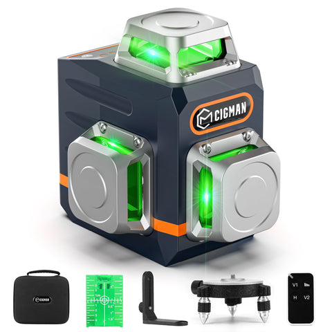 CIGMAN laser level with 3D green cross lines for precise 360-degree alignment.