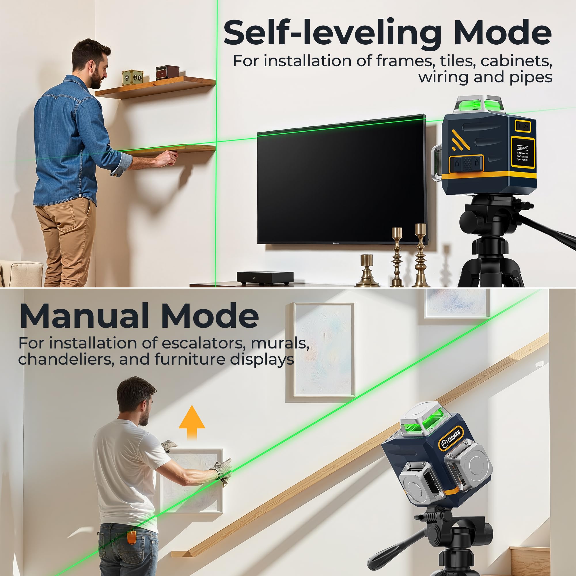 CIGMAN laser level compact design fits tight spaces on installations.