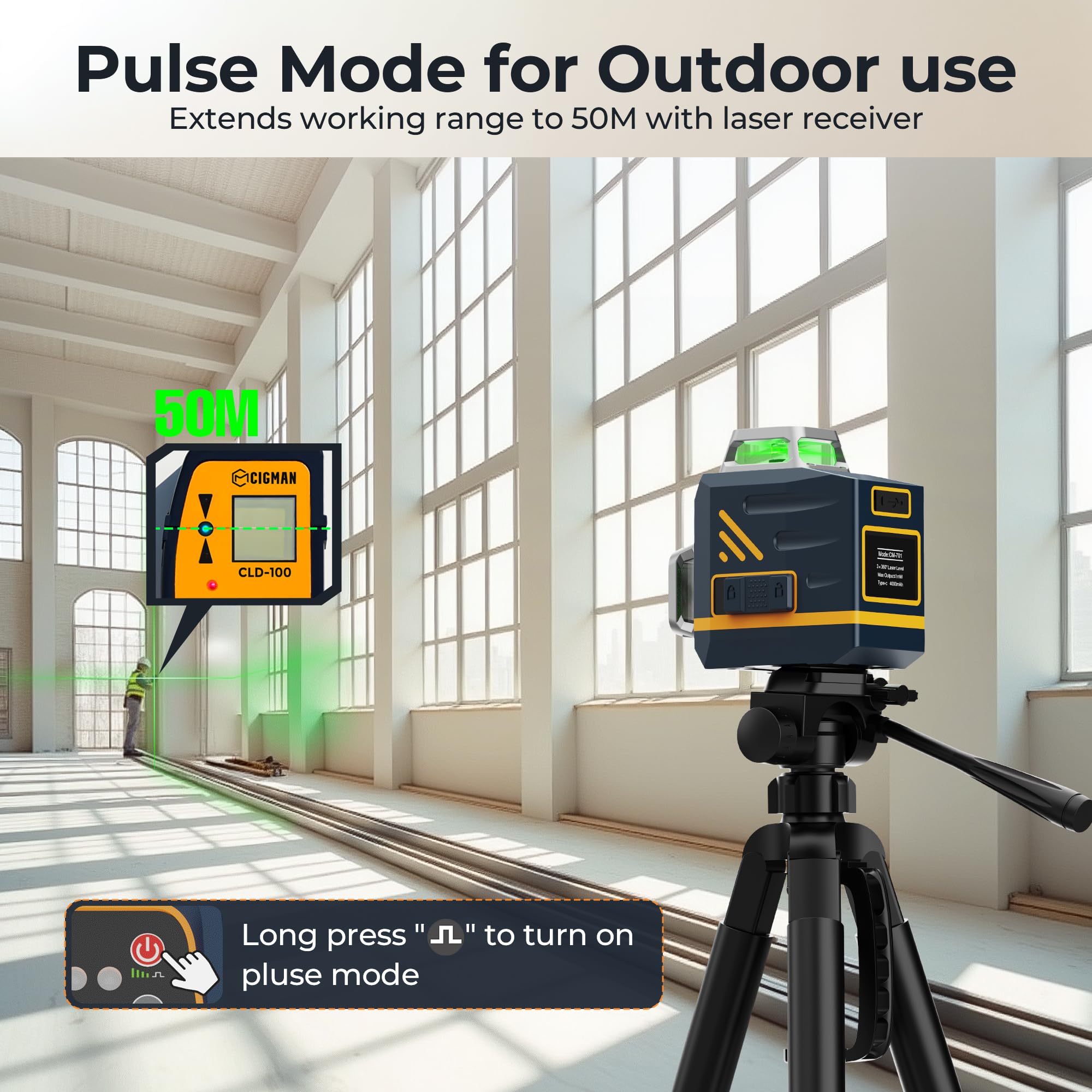 CIGMAN laser level IP54 protection guards against dust and water.