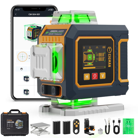 CIGMAN S04 16-lines green laser front view for quick, precise room layout