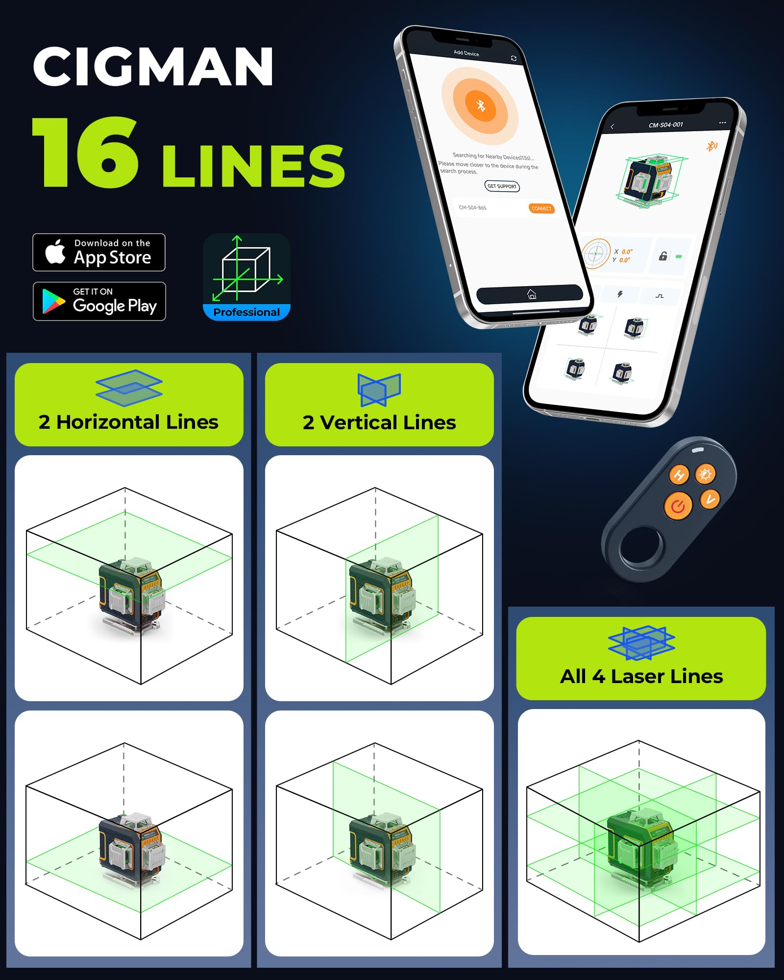 CIGMAN S04 Bluetooth app remote control for hands-free leveling