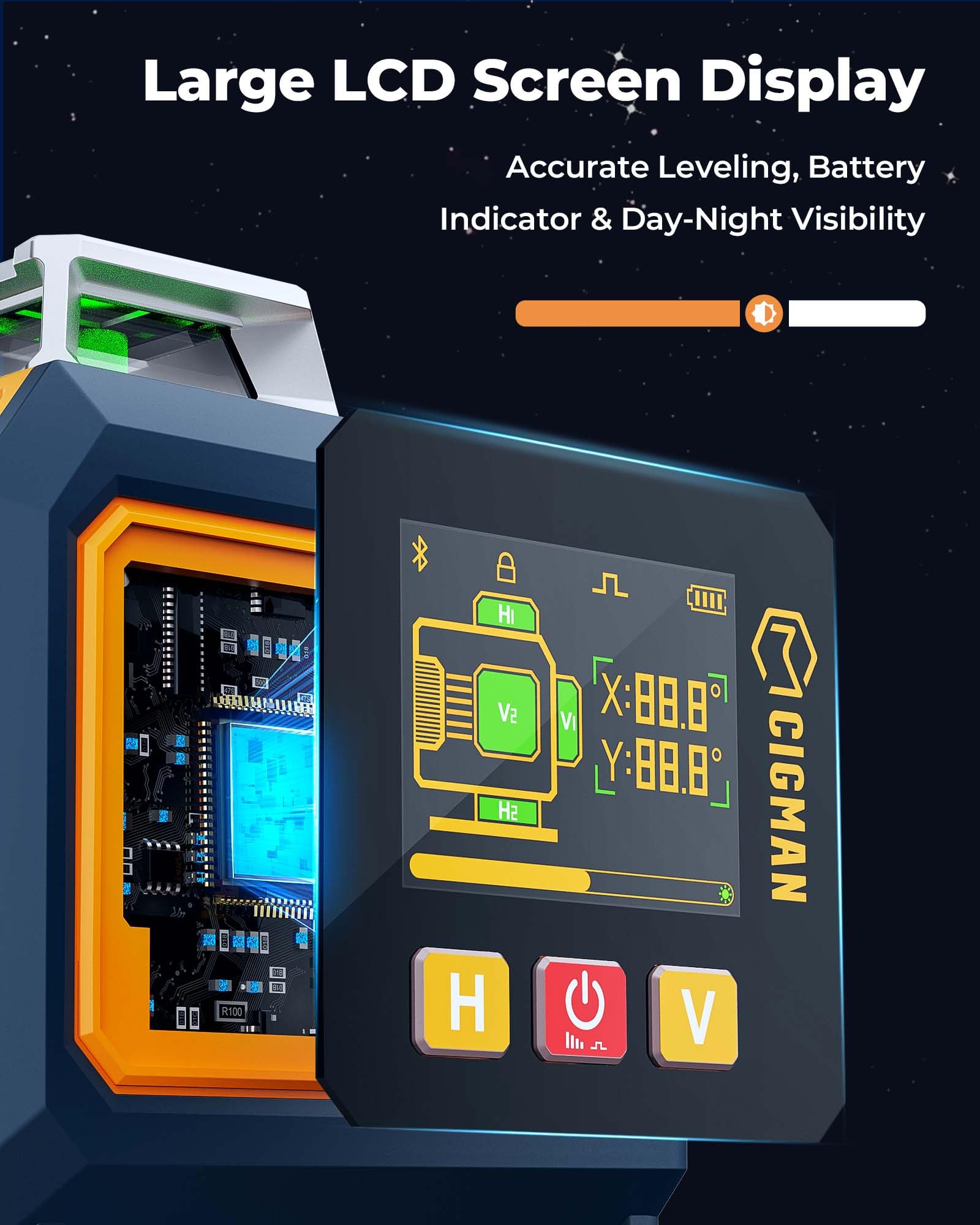 CIGMAN S04 side LCD display showing real time status for easy setup