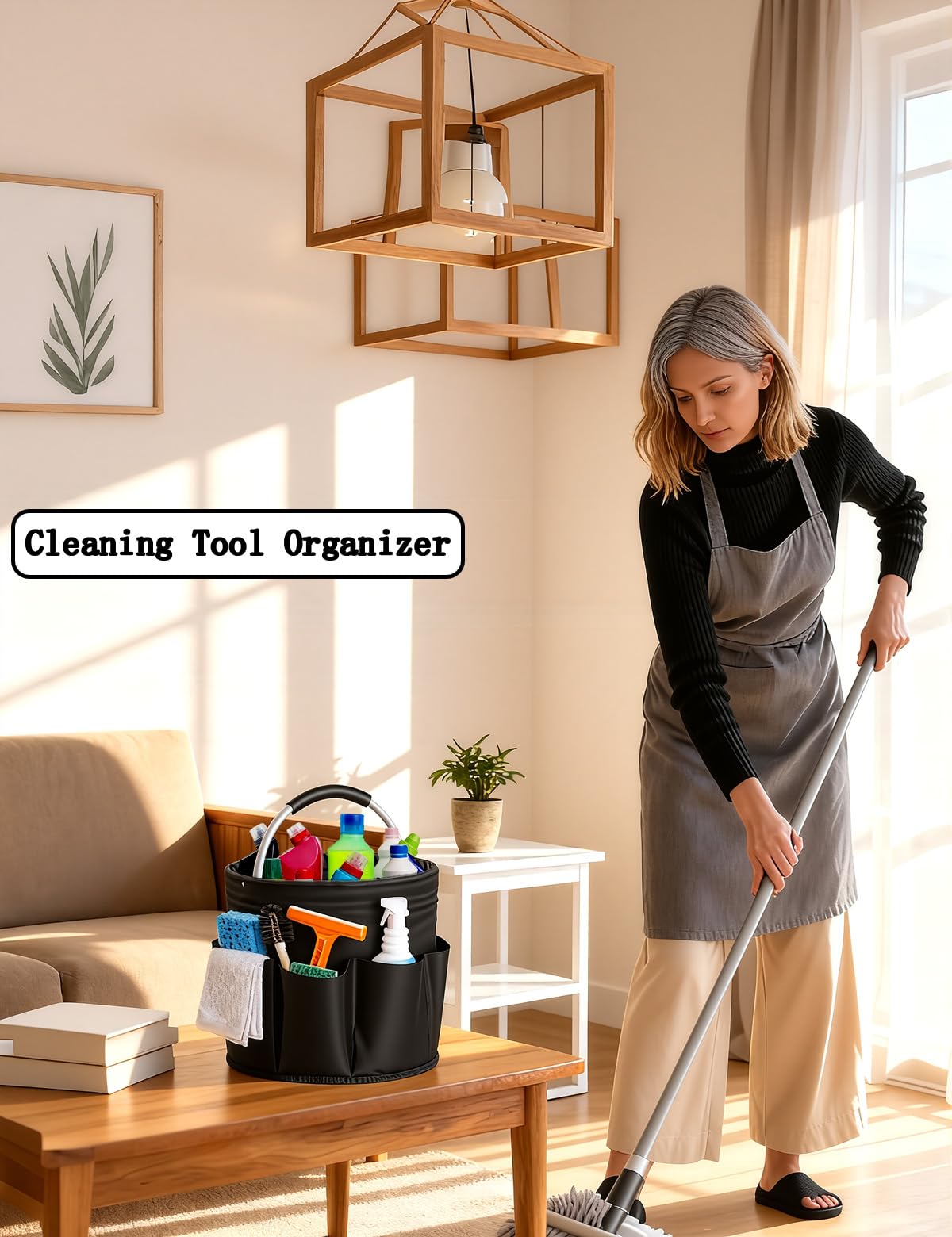 CIHTL Cleaning Caddy foldable handle enables easy transport between rooms.