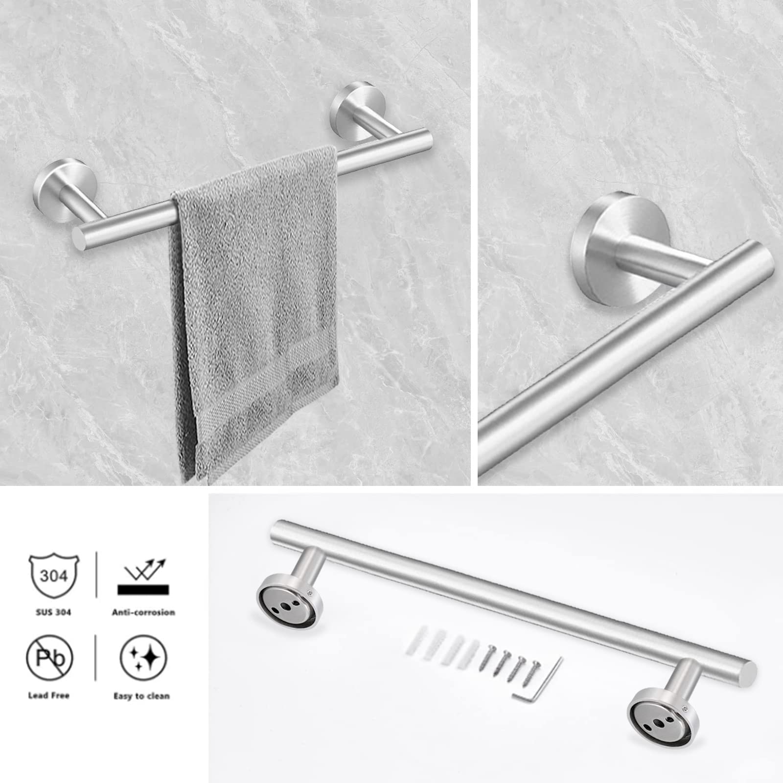 Cilee 24-inch brushed-nickel towel bar close-up showing brushed finish