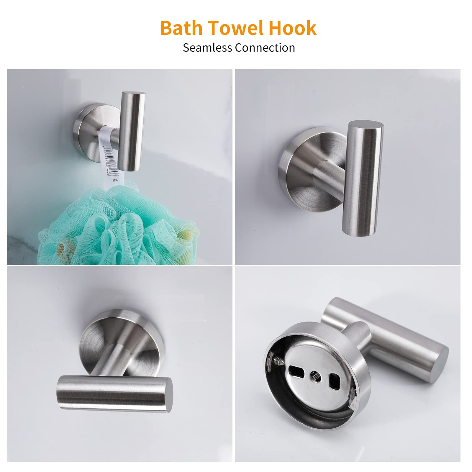 Cilee brushed-nickel robe hook close-up for towels and robes
