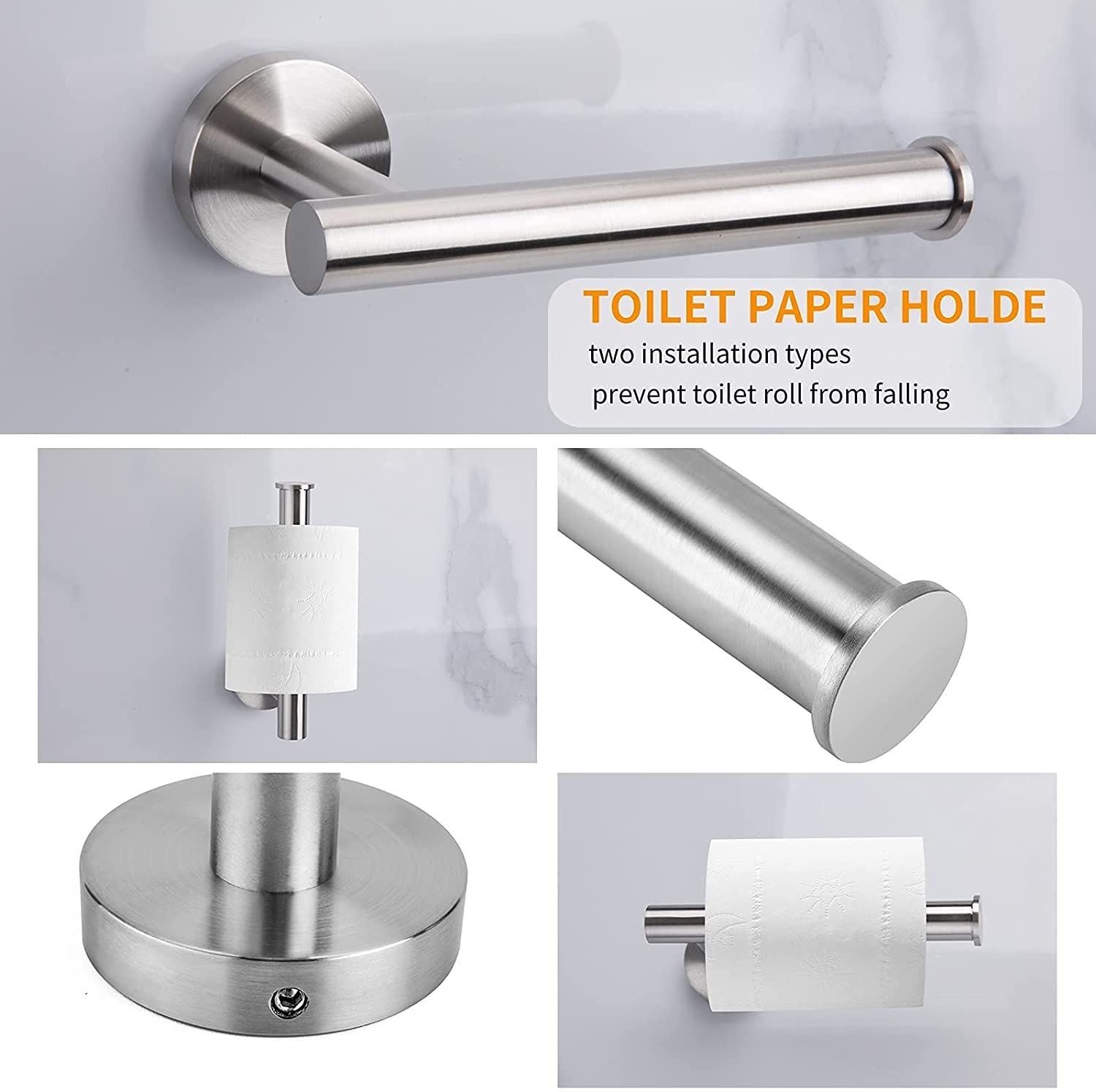 Cilee brushed-nickel toilet paper holder close-up with sturdy roll support