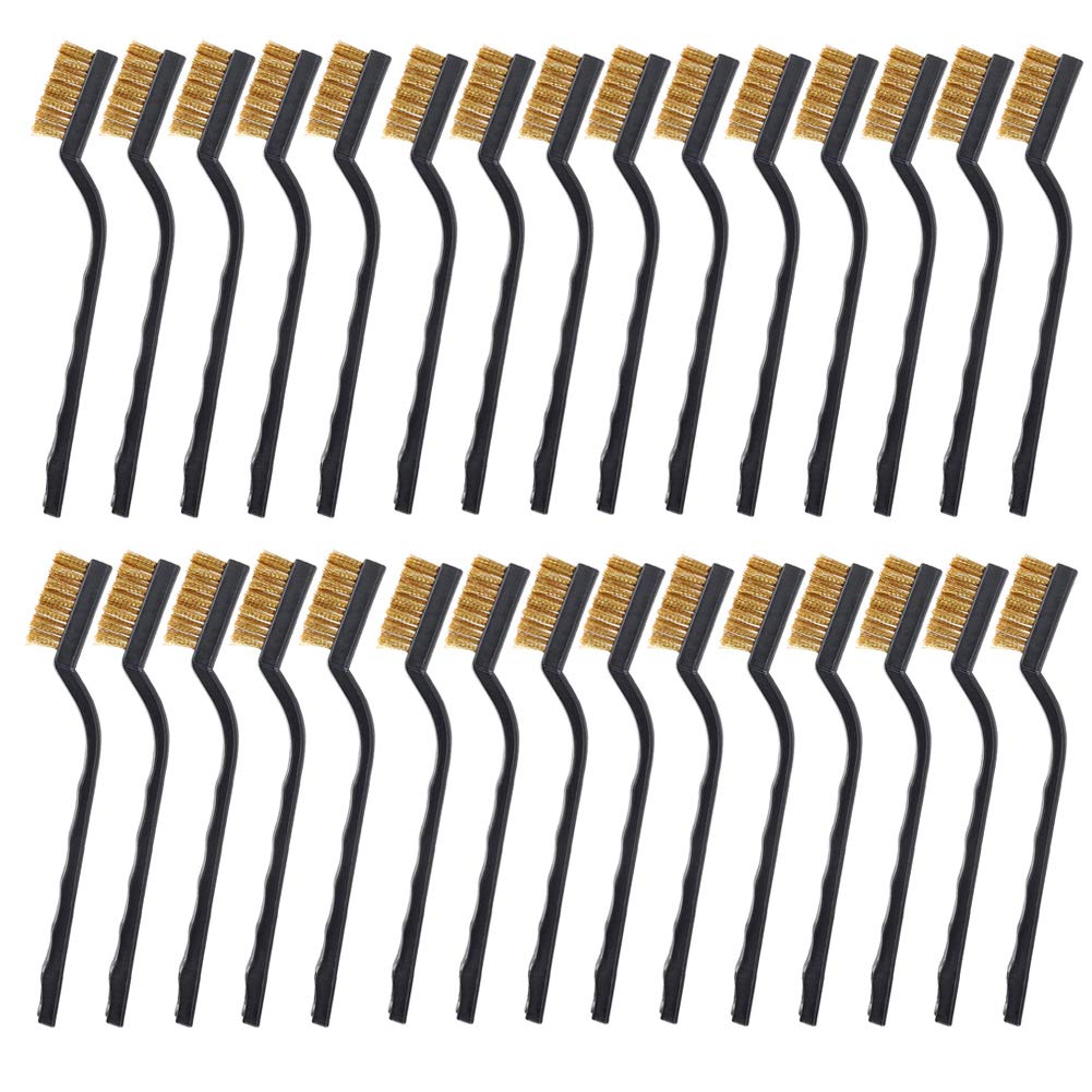 CILEONBE mini brass wire brush with curved handle for welding slag removal in tight spaces