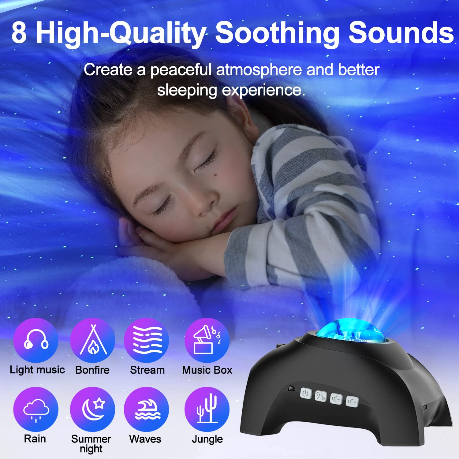 CIMELR Star Projector with Bluetooth speaker delivers music-led light scenes.