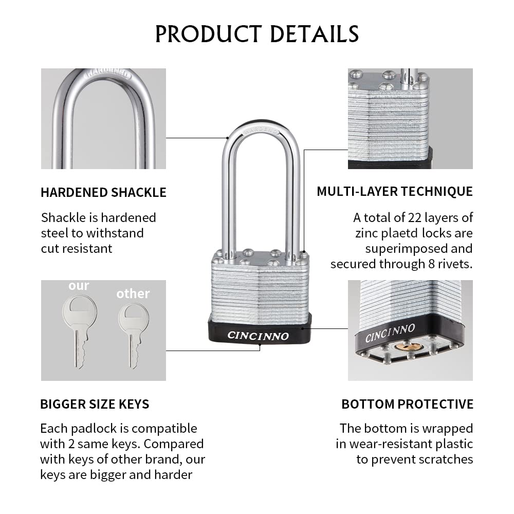CINCINNO padlock with brass tumbler visible for reliable keyed access.