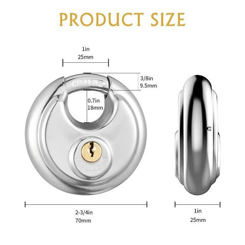 CINCINNO Discus padlock shackle shown with shielded design for reduced exposure.
