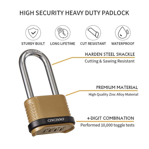 CINCINNO four-digit combination lock with easy-set bottom window.