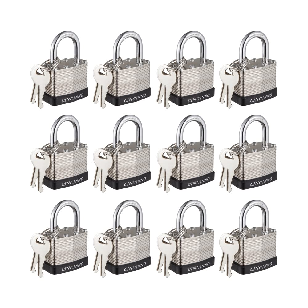 CINCINNO 40mm keyed-alike padlocks in a 12-pack securing gates and sheds.