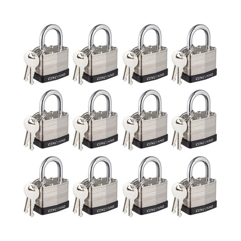 CINCINNO 40mm keyed-alike padlocks in a 12-pack securing gates and sheds.