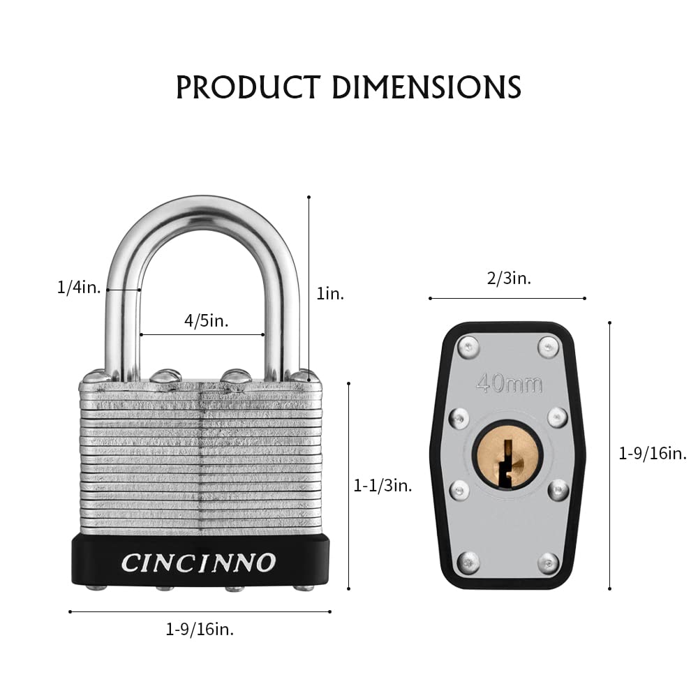 CINCINNO 40mm padlocks side view for compact profile and easy mounting.