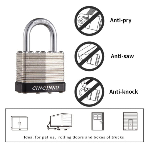CINCINNO 40mm padlock shackle closeup showing hardened steel construction.