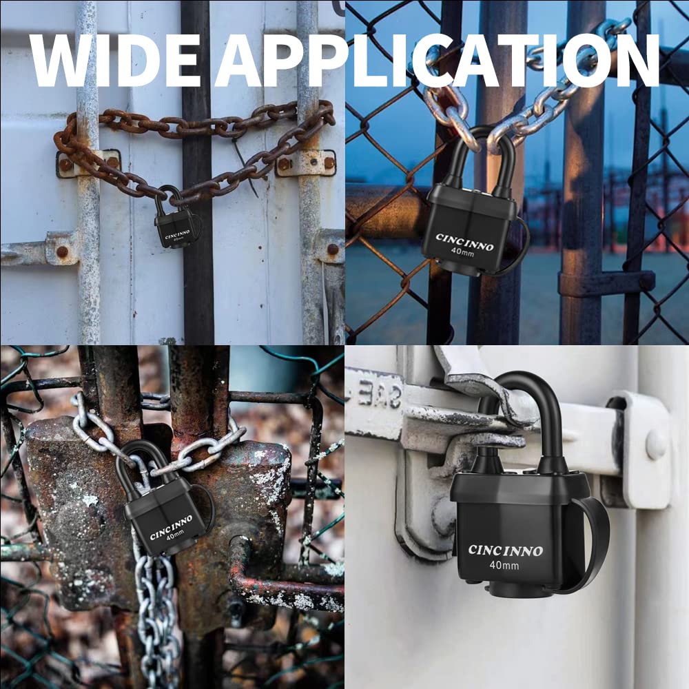 CINCINNO padlocks securing an outdoor shed, gate, or toolbox.