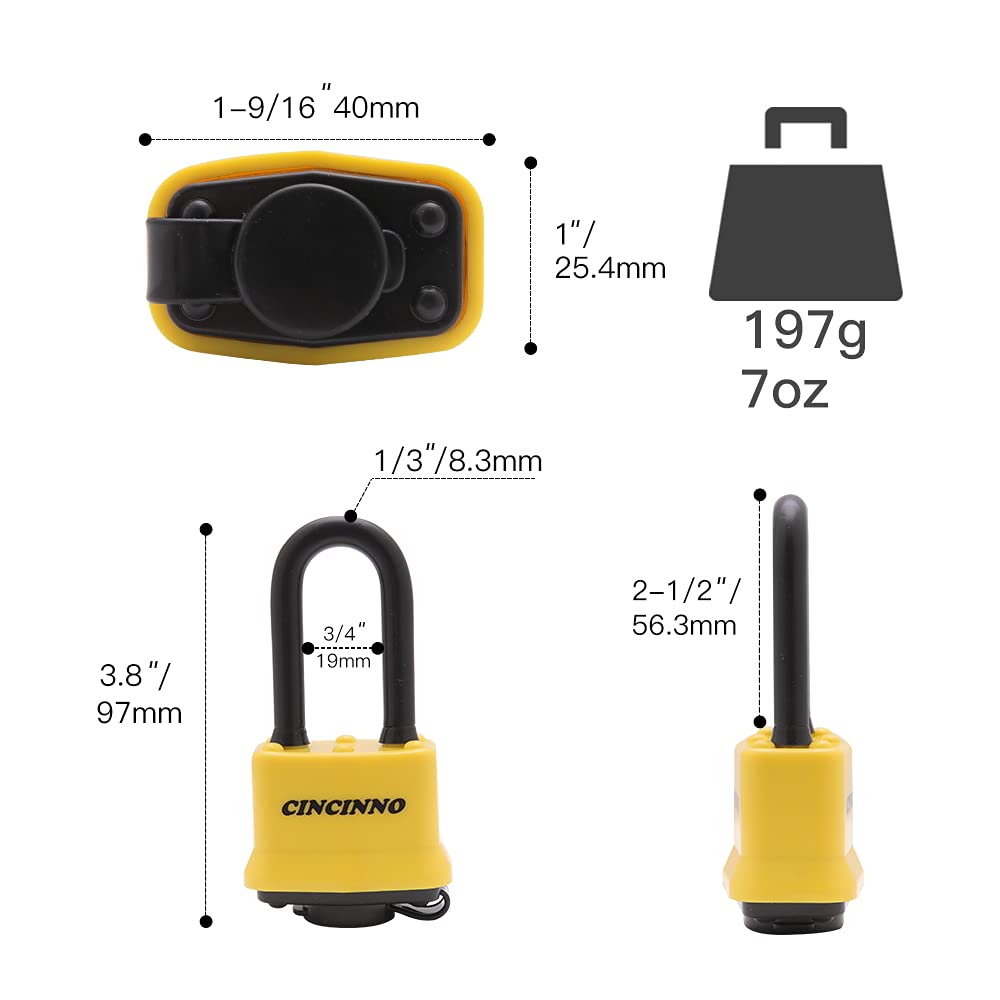 CINCINNO padlocks with yellow weatherproof shell protect gates and sheds