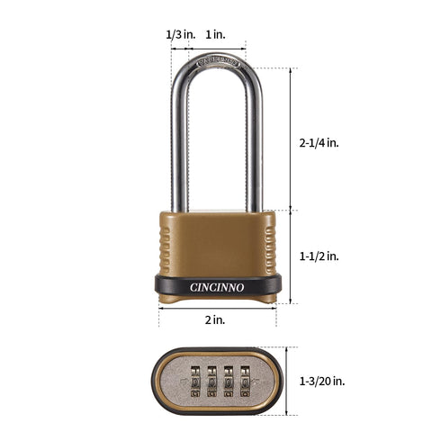 CINCINNO weatherproof padlock with durable body resists rain and corrosion.