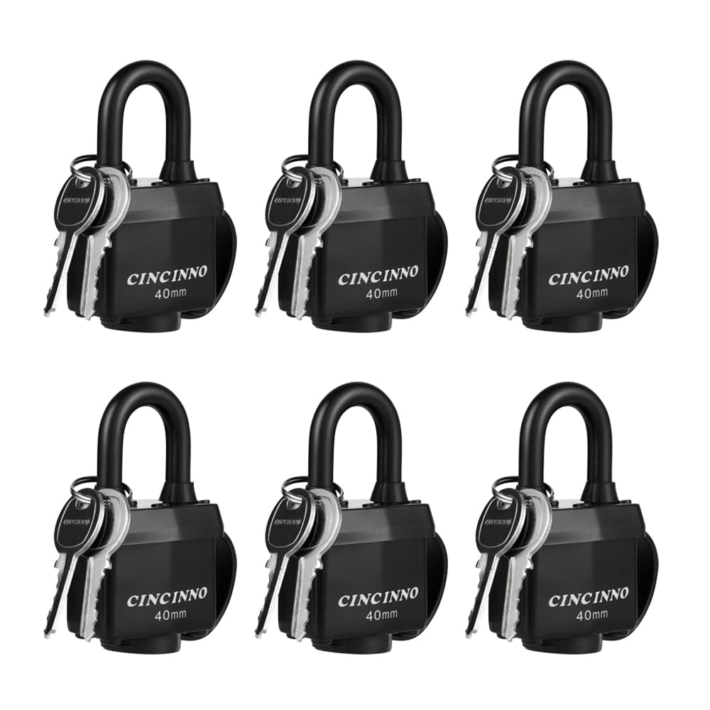 CINCINNO weatherproof padlocks 6-pack, front view, ideal for sheds and gates.