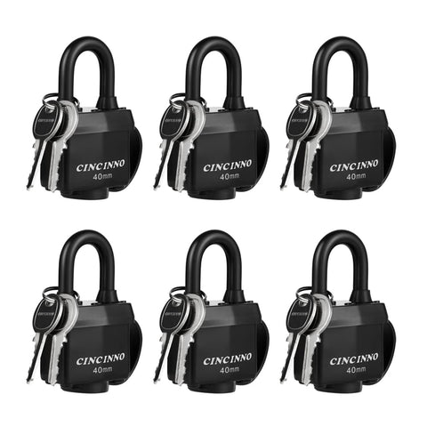CINCINNO weatherproof padlocks 6-pack, front view, ideal for sheds and gates.